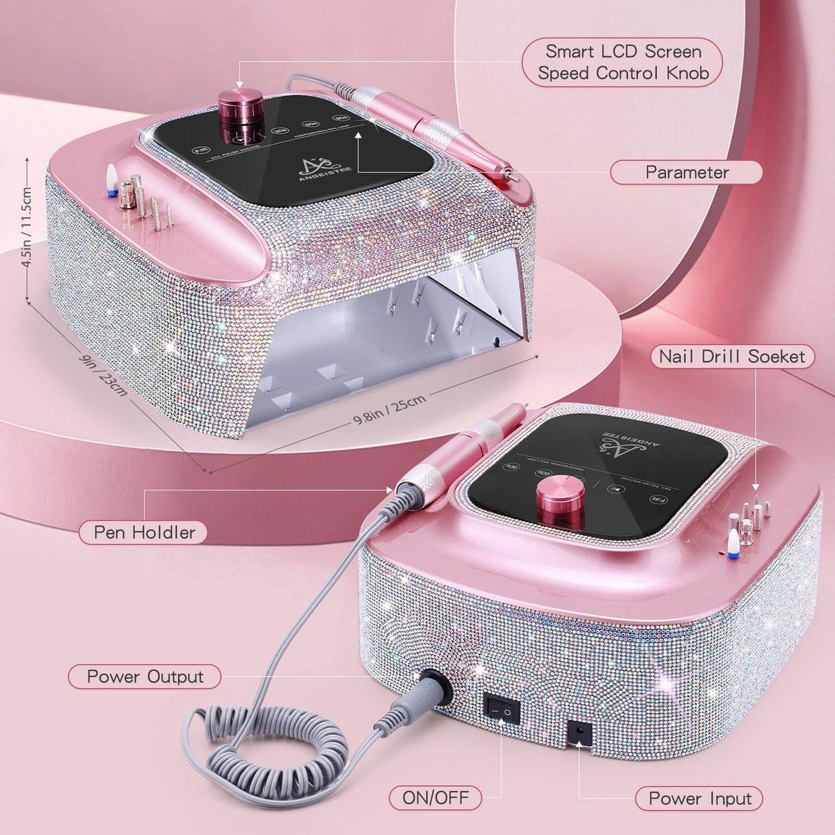 ANBEISTEE 2-in-1 Nagelbohrer & UV-LED-Nagellampe, professioneller wiederaufladbarer elektrischer Nagelbohrer 45000 U/min, Nagelfräser, schnelle Nageltrocknungs- und Aushärtungslampe, für Salon und Zuhause
