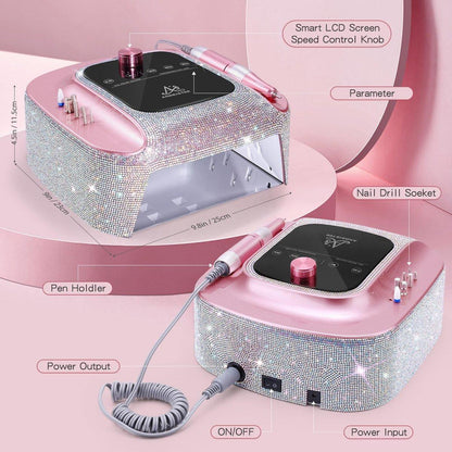 ANBEISTEE 2-in-1 Nagelbohrer & UV-LED-Nagellampe, professioneller wiederaufladbarer elektrischer Nagelbohrer 45000 U/min, Nagelfräser, schnelle Nageltrocknungs- und Aushärtungslampe, für Salon und Zuhause