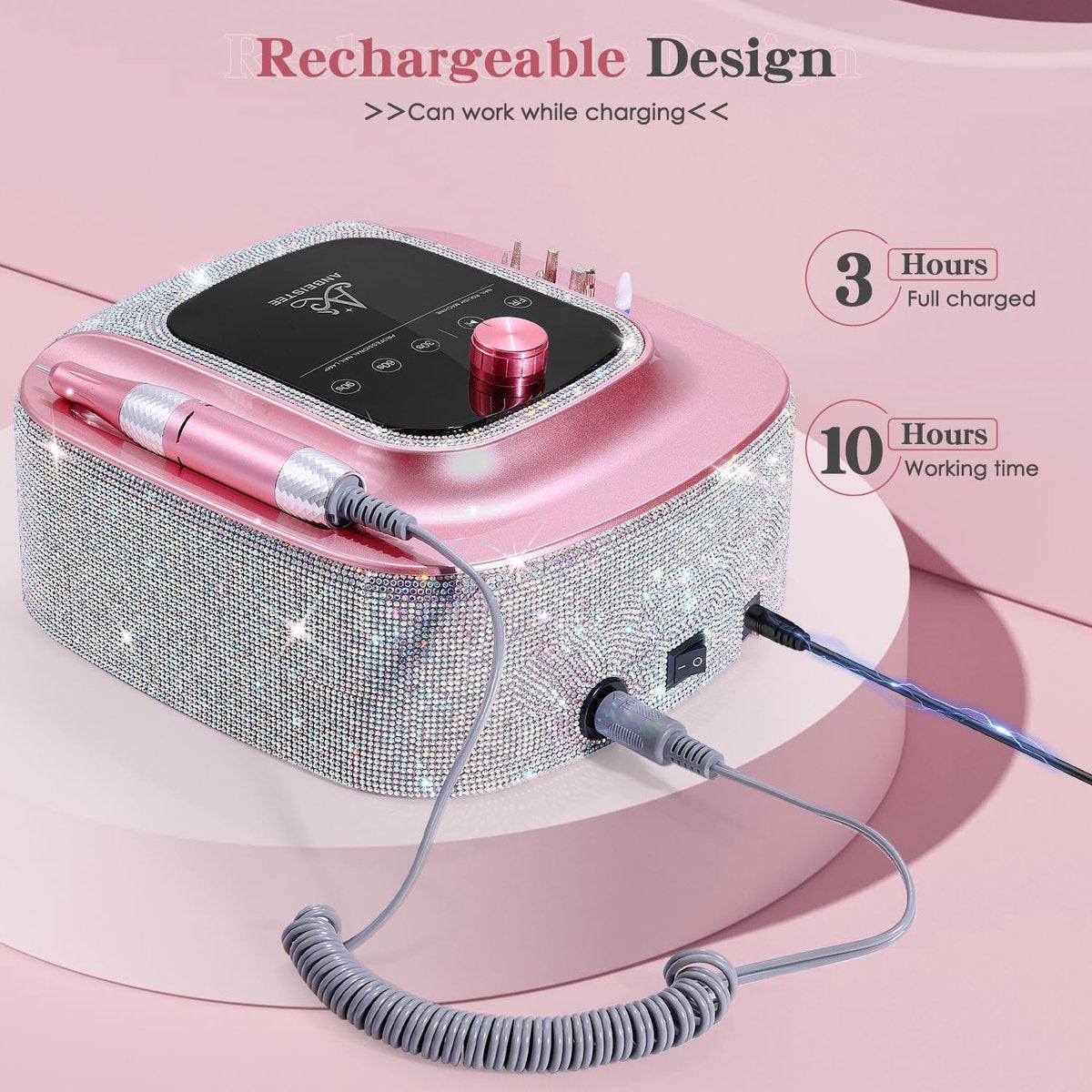ANBEISTEE 2-in-1 Nagelbohrer & UV-LED-Nagellampe, professioneller wiederaufladbarer elektrischer Nagelbohrer 45000 U/min, Nagelfräser, schnelle Nageltrocknungs- und Aushärtungslampe, für Salon und Zuhause