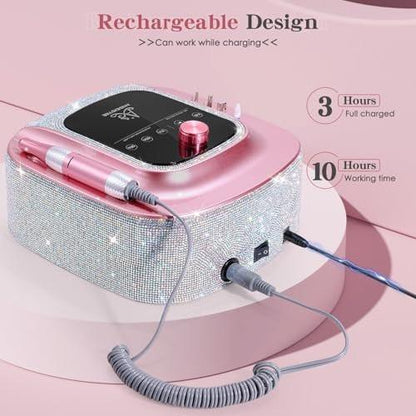 ANBEISTEE 2-in-1 Nagelbohrer & UV-LED-Nagellampe, professioneller wiederaufladbarer elektrischer Nagelbohrer 45000 U/min, Nagelfräser, schnelle Nageltrocknungs- und Aushärtungslampe, für Salon und Zuhause