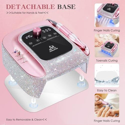 ANBEISTEE 2-in-1 Nagelbohrer & UV-LED-Nagellampe, professioneller wiederaufladbarer elektrischer Nagelbohrer 45000 U/min, Nagelfräser, schnelle Nageltrocknungs- und Aushärtungslampe, für Salon und Zuhause