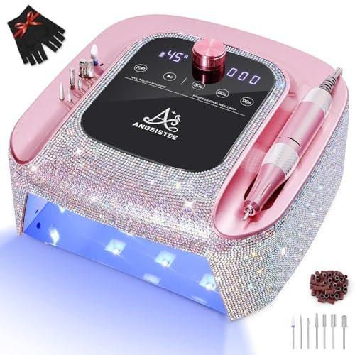 ANBEISTEE 2-in-1 Nagelbohrer & UV-LED-Nagellampe, professioneller wiederaufladbarer elektrischer Nagelbohrer 45000 U/min, Nagelfräser, schnelle Nageltrocknungs- und Aushärtungslampe, für Salon und Zuhause
