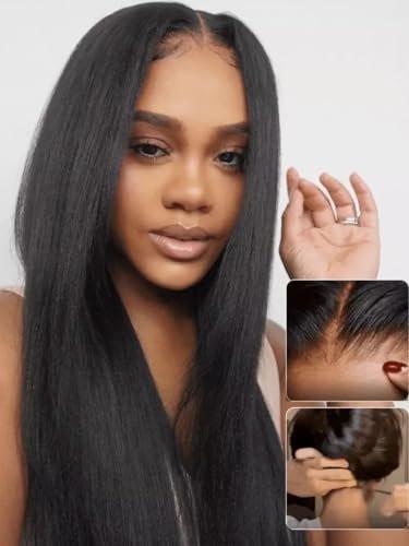 Julia Hair No Slip Yaki Straight 7x5 Lace Closure Glueless Drawstring Wig – 18 Zoll, Echthaar, Zero Slip Hold