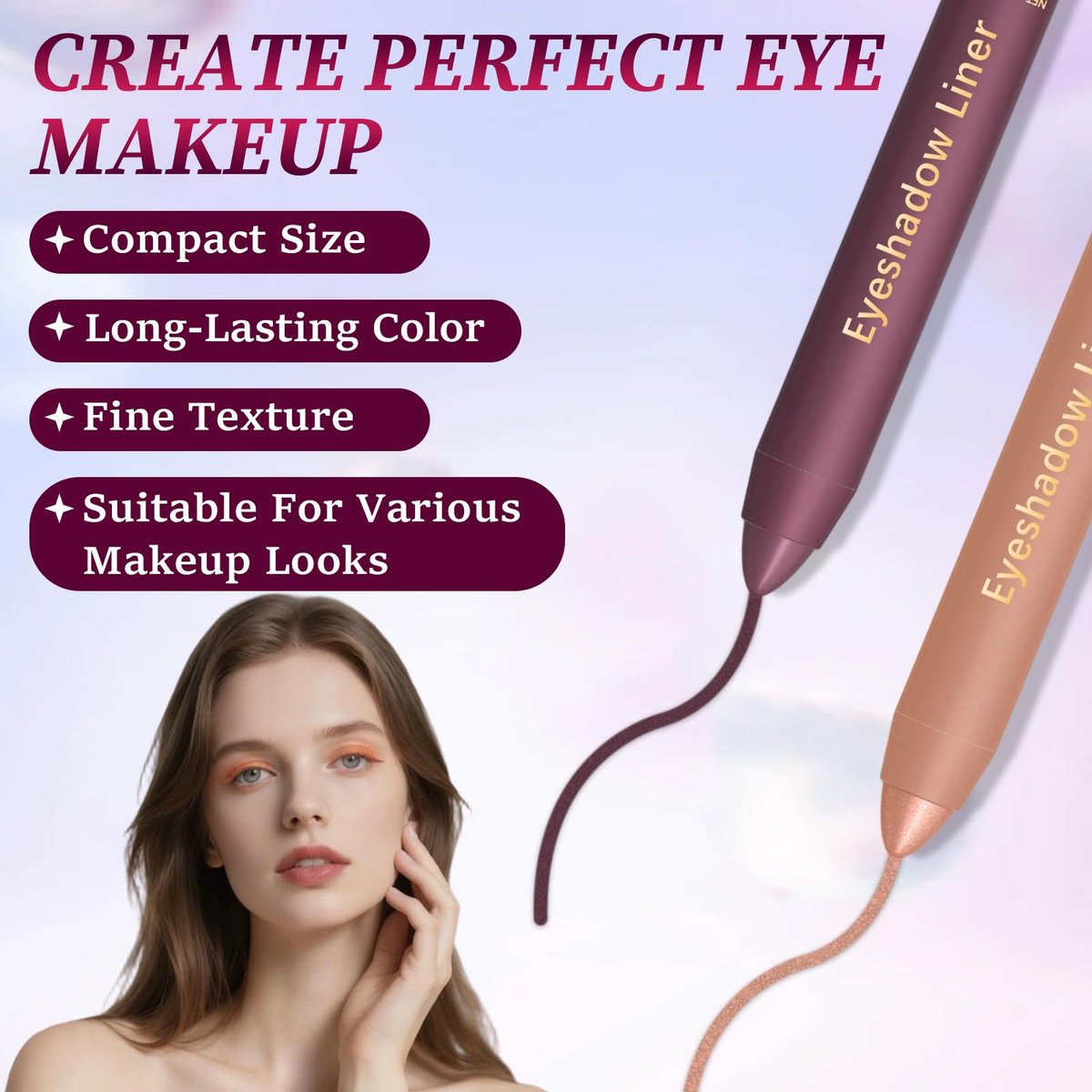 Eaton Kang 2er-Pack Shadow Liner 2-in-1 Eyeliner & Lidschatten, Duo in Champagner & Lila – Wasserfest, Geschmeidig & Leicht zu Färben