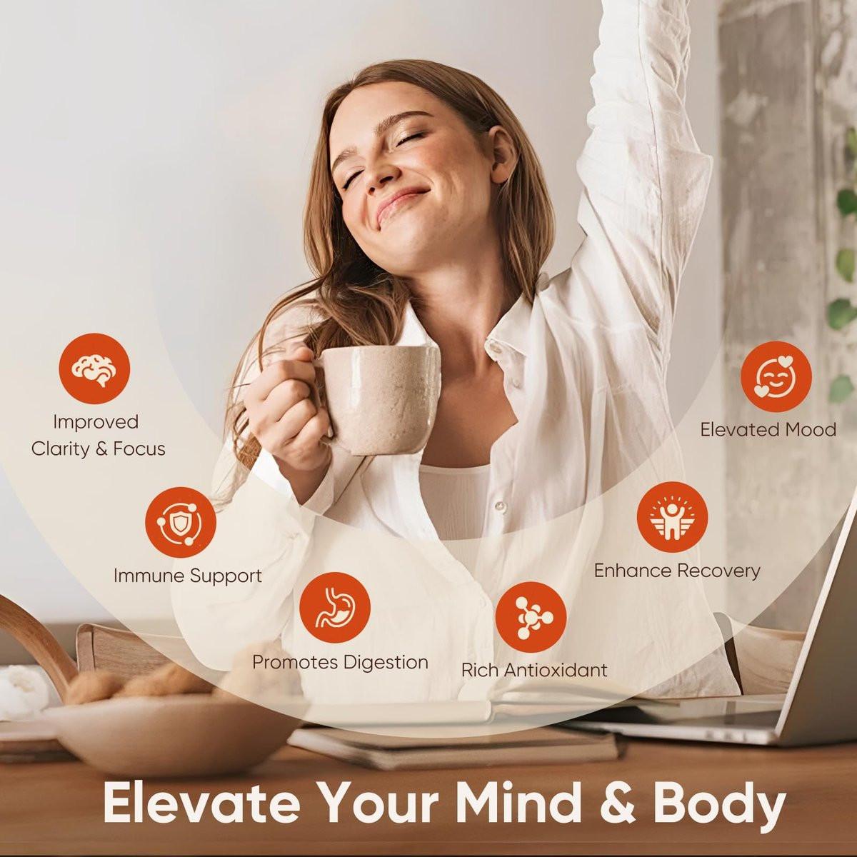 Itiban Pilzkaffee, 12 Pilze Mischung mit Ashwagandha, Löwenmähne, Chaga und Probiotika – Instant Pilz-Latte für Fokus, Darm- und Immun-Gesundheit, 30 Portionen