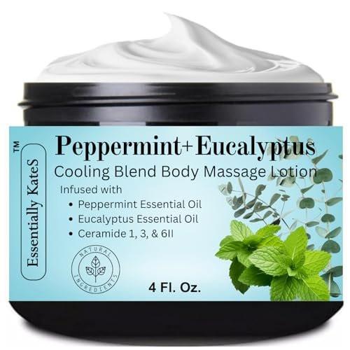 Essentially KateS Pfefferminz + Eukalyptus Kühlende Creme Lotion 4 Fl Oz - Angereichert mit Ceramiden 1, 3 und 6II - Beruhigend nach körperlicher Aktivität - Lindert überlastete Muskeln