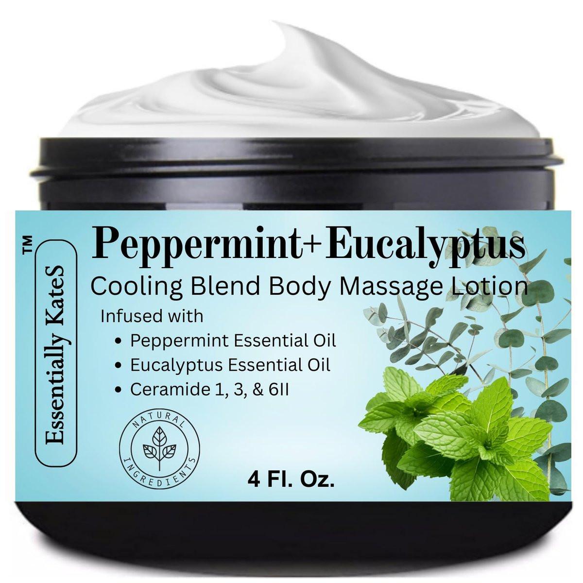 Essentially KateS Pfefferminz + Eukalyptus Kühlende Creme Lotion 4 Fl Oz - Angereichert mit Ceramiden 1, 3 und 6II - Beruhigend nach körperlicher Aktivität - Lindert überlastete Muskeln