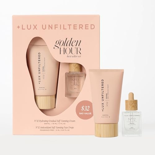 + Lux Unfiltered Mini Golden Hour Set – Probierset mit Selbstbräuner N°32 Santal 1,7 fl oz & Gesichtsbräunungstropfen N°12 0,27 fl oz – Vegan & tierversuchsfrei