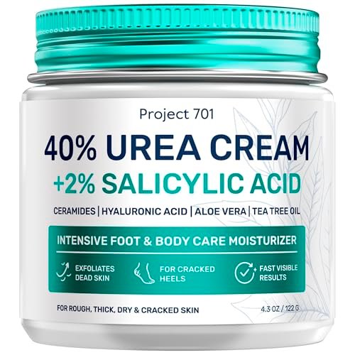 Urea Creme 40 Prozent für Füße – Maximale Stärke – Fußcreme und Hornhautentferner, exfolierende Fersencreme mit Salicylsäure – Trockene, rissige Fußlotion mit Harnstoff, Ceramiden, Teebaumöl, 4,3 Unzen