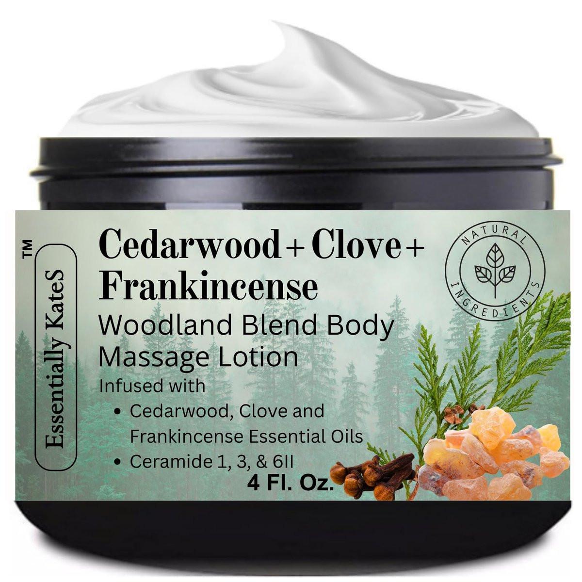 Cedarwood + Clove + Frankincense "Woodland Blend" Lotion 4 oz - Mit Ceramiden 1, 3 und 6II - Eine erdende Körpertherapie zur Wiederherstellung des inneren Gleichgewichts