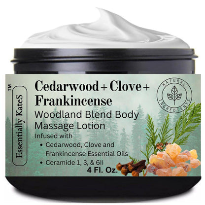 Cedarwood + Clove + Frankincense "Woodland Blend" Lotion 4 oz - Mit Ceramiden 1, 3 und 6II - Eine erdende Körpertherapie zur Wiederherstellung des inneren Gleichgewichts