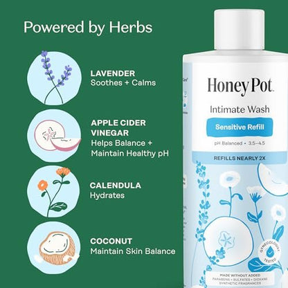 Honey Pot – Sensitive Feminine Wash Nachfüllpackung – Kräuterinfundiert, pH-ausgeglichene pflanzliche Naturpflege – 10,5 Fl Oz
