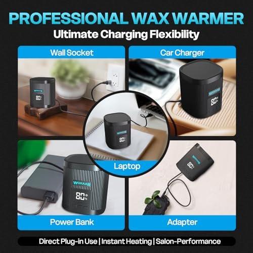 Wokaar Nasenwachs-Set für Augenbrauen und Ohrenhaare | 100g Wachs, 50 Gesichtswachsstäbchen | USB-C (5V/2A) Wachswärmer | Haarentfernungsset für Männer & Frauen | 15 Vor-/Nachbehandlungstücher, Ohren- und Bartschutz & Ohrstöpsel