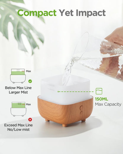 InnoGear 150ml Aroma-Diffuser – 5-in-1 Ultraschall-Diffusor für Zuhause, 8 LED-Farben, leiser Mini-Luftbefeuchter für Büro & Zimmer (Gelb, Mittel)