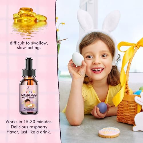 LUCNVEM Magnesiumglycinat Schlaf-Liquid-Tropfen für Kinder – Mit L-Theanin, Melatoninfrei, Zuckerfrei, Himbeergeschmack – 1 Flasche, 30 ml