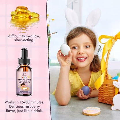 LUCNVEM Magnesiumglycinat Schlaf-Liquid-Tropfen für Kinder – Mit L-Theanin, Melatoninfrei, Zuckerfrei, Himbeergeschmack – 1 Flasche, 30 ml