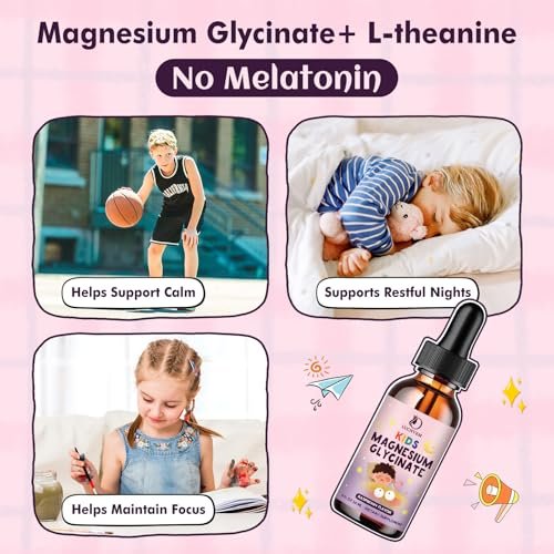 LUCNVEM Magnesiumglycinat Schlaf-Liquid-Tropfen für Kinder – Mit L-Theanin, Melatoninfrei, Zuckerfrei, Himbeergeschmack – 1 Flasche, 30 ml