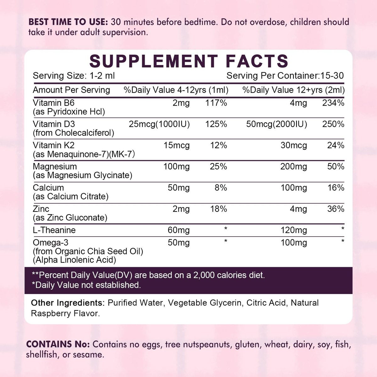 LUCNVEM Magnesiumglycinat Schlaf-Liquid-Tropfen für Kinder – Mit L-Theanin, Melatoninfrei, Zuckerfrei, Himbeergeschmack – 1 Flasche, 30 ml