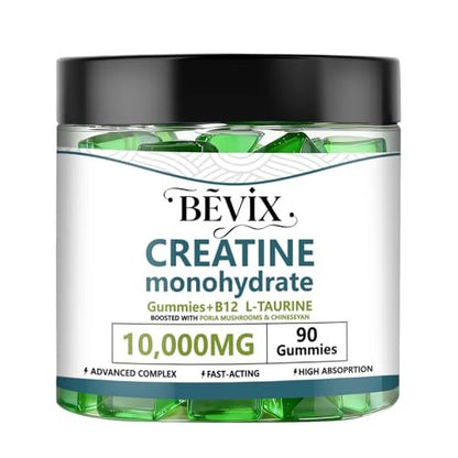 BEVIX Creatine Gummis – Hochdosiertes Creatin-Monohydrat für Energie, Kraft & Muskelaufbau, mit L-Taurin & B12, zuckerfrei, glutenfrei, 90 Stück
