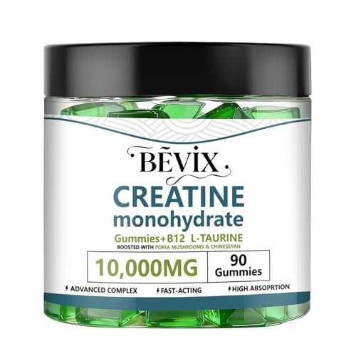 BEVIX Creatine Gummis – Hochdosiertes Creatin-Monohydrat für Energie, Kraft & Muskelaufbau, mit L-Taurin & B12, zuckerfrei, glutenfrei, 90 Stück