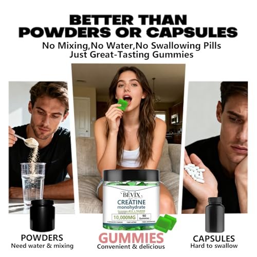 BEVIX Creatine Gummis – Hochdosiertes Creatin-Monohydrat für Energie, Kraft & Muskelaufbau, mit L-Taurin & B12, zuckerfrei, glutenfrei, 90 Stück