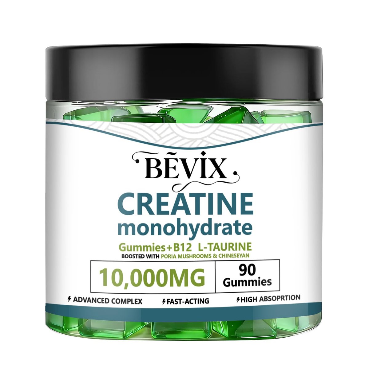 BEVIX Creatine Gummis – Hochdosiertes Creatin-Monohydrat für Energie, Kraft & Muskelaufbau, mit L-Taurin & B12, zuckerfrei, glutenfrei, 90 Stück