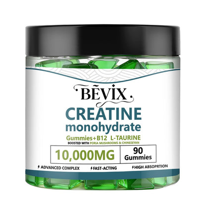 BEVIX Creatine Gummis – Hochdosiertes Creatin-Monohydrat für Energie, Kraft & Muskelaufbau, mit L-Taurin & B12, zuckerfrei, glutenfrei, 90 Stück