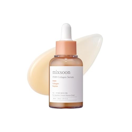 mixsoon PDRN Kollagen Serum – Straffendes, feuchtigkeitsspendendes und revitalisierendes Gesichtsserum mit Peptiden, leichter Feuchtigkeitsspender, 30 ml / 1,01 fl.oz. Koreanische Glas-Hautpflege
