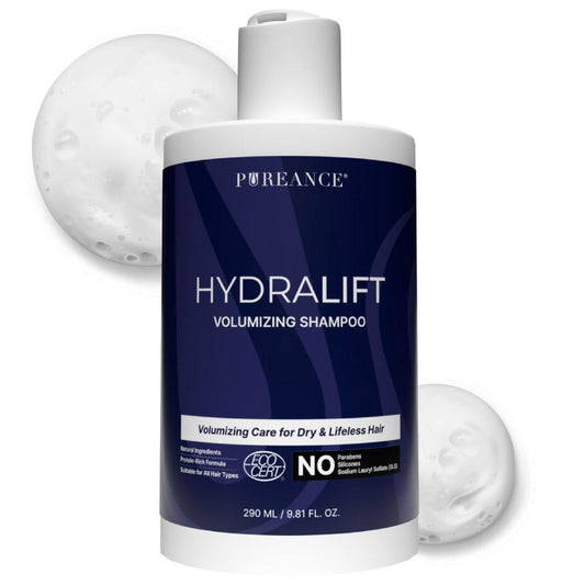 Pureance Hydralift – Volumizing Shampoo für dünner werdendes Haar für Frauen & Männer – Reinigendes Haarverdickungs- & Volumenshampoo – Sulfatfrei mit Weizenprotein, Betain, Glycerin, Aloe & ohne Parabene – 9,81 Fl Oz