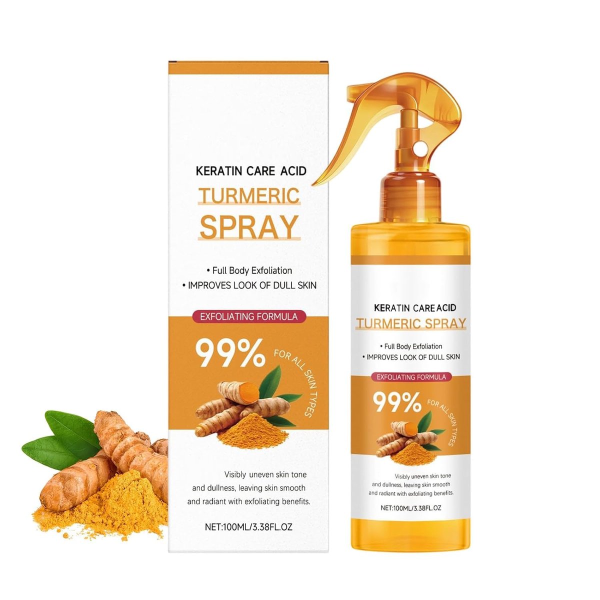 Keratin Care Turmeric Spray 100ml – Peeling- & feuchtigkeitsspendendes Körperspray mit Retinol, sanfte Hautpflege für Gesicht & Körper, für alle Hauttypen