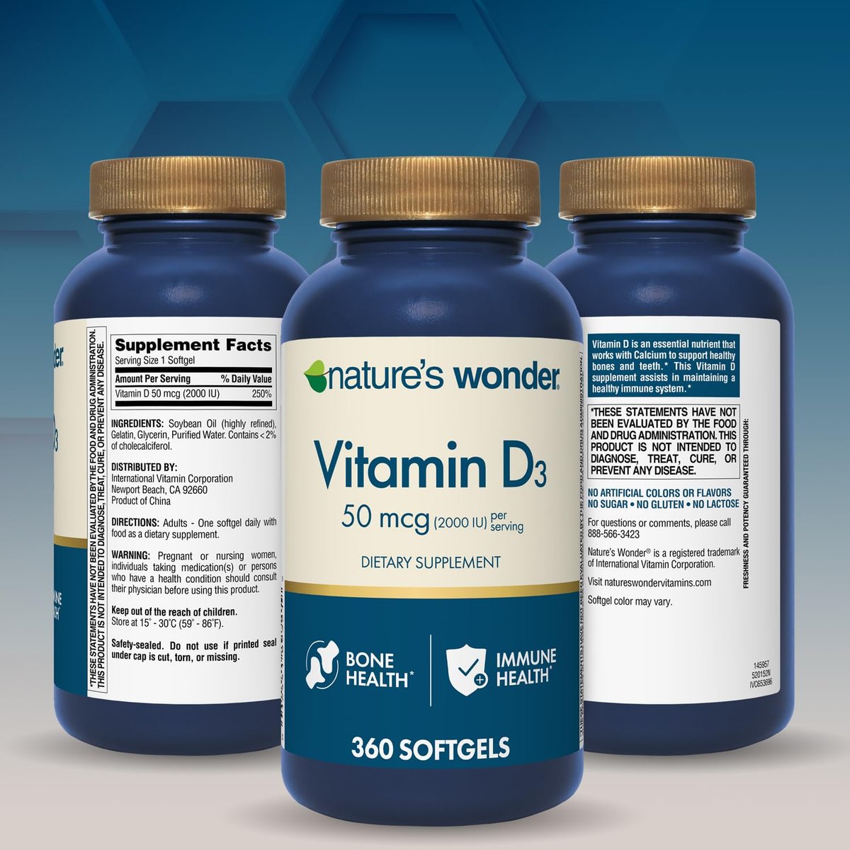Nature's Wonder Vitamin D3 2000 IE (50 µg) - 360 Weichkapseln, 1-Jahresvorrat für Knochengesundheit, Immunsystem und Calciumaufnahme, glutenfrei