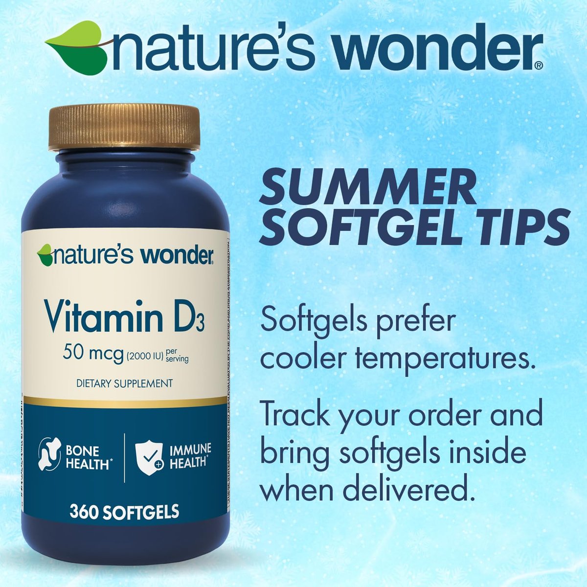 Nature's Wonder Vitamin D3 2000 IE (50 µg) - 360 Weichkapseln, 1-Jahresvorrat für Knochengesundheit, Immunsystem und Calciumaufnahme, glutenfrei