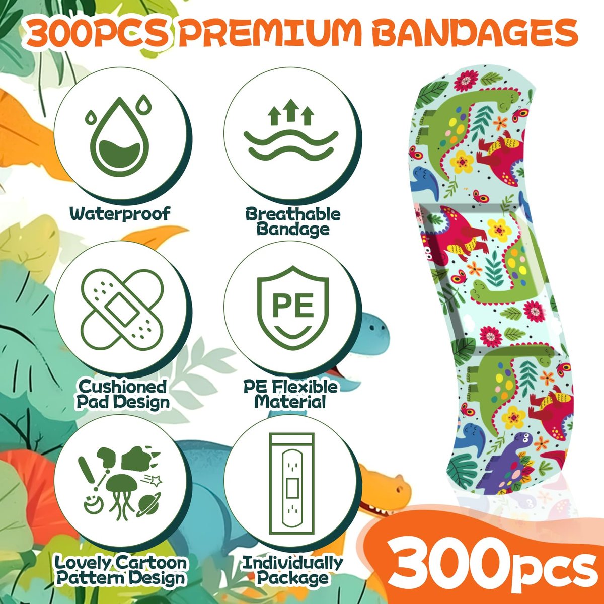 TUXIYA 300er Pack Kinder Cartoon Pflaster - 30 Motive, 6 Cartoon Themen, Flexible & Wasserfeste Pflaster für kleine Schnitte und Schrammen