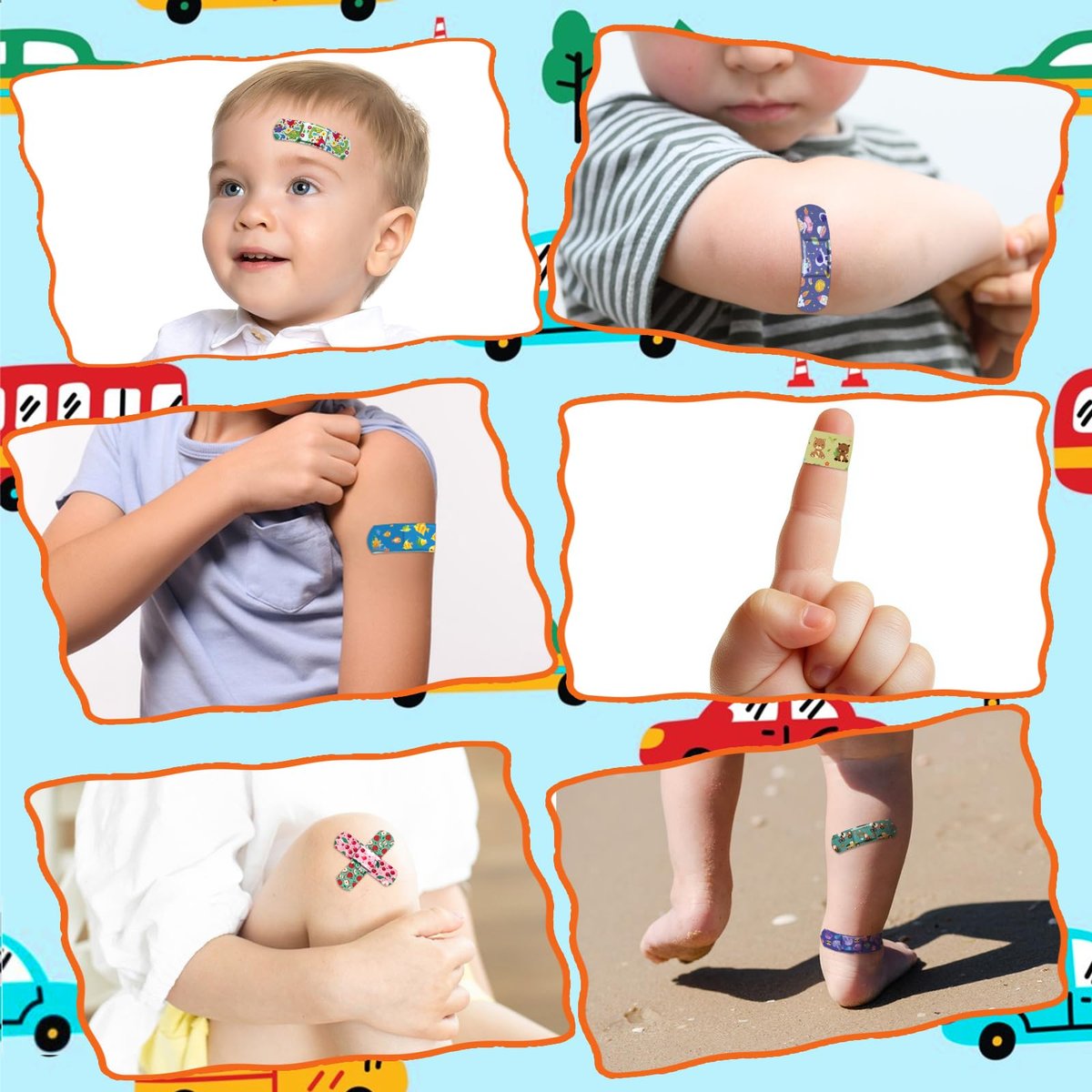 TUXIYA 300er Pack Kinder Cartoon Pflaster - 30 Motive, 6 Cartoon Themen, Flexible & Wasserfeste Pflaster für kleine Schnitte und Schrammen