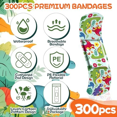 TUXIYA 300er Pack Kinder Cartoon Pflaster - 30 Motive, 6 Cartoon Themen, Flexible & Wasserfeste Pflaster für kleine Schnitte und Schrammen
