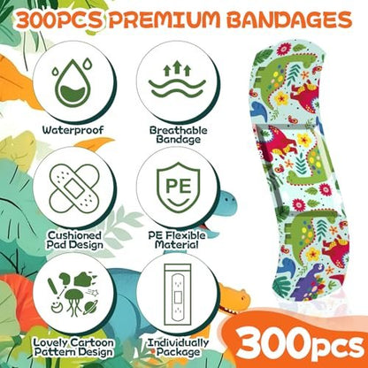 TUXIYA 300er Pack Kinder Cartoon Pflaster - 30 Motive, 6 Cartoon Themen, Flexible & Wasserfeste Pflaster für kleine Schnitte und Schrammen