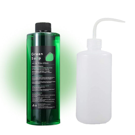 TONBAO Green Soap Tattoo Cleaner Set 8,5 oz – Hochkonzentrierte Tattoo-Seife + 8,5 oz Quetschflasche – Professionelle Hautvorbereitung & Piercing-Nachpflege für Tätowierer & Anfänger