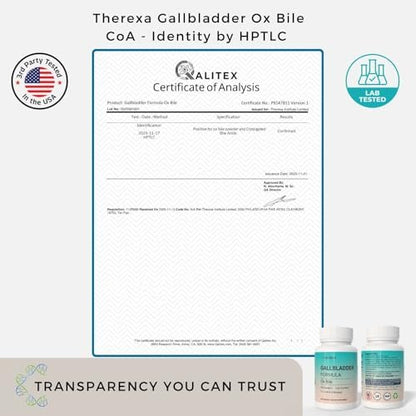 THEREXA Ox Galle Supplement für Ohne Gallenblase - 90 Kapseln, Verdauungsenzyme mit Gereinigten Gallensalzen