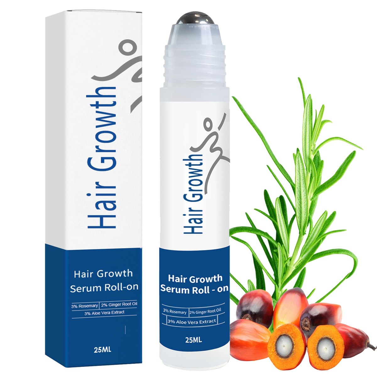Rosmarin Haarwuchs Serum Roll-On mit 3% Rosmarin, 3% Batana-Öl, 2% Ingweröl, 3% Aloe Vera Extrakt – Stärkere Wurzeln, Dickeres Haar, Haarausfall Behandlung, Fortschrittliches Haarwachstum, 0,85 Fl Oz