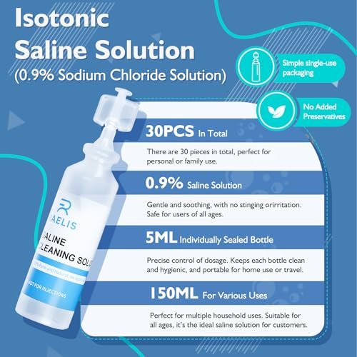 RAELIS Kochsalzlösung, 150 ml / 5,28 FL OZ, normale Lösung für den mehrfachen Haushaltsgebrauch, 5 ml pro Portion, 30 Stück pro Box