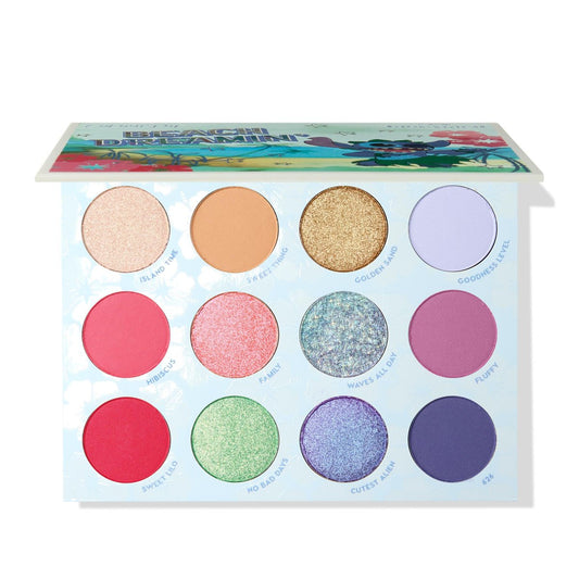 ColourPop x Stitch Beach Dreamin’ Lidschattenpalette – Limited Edition 12 Farben Matt, Metallic & Perlmuttglitter – Hochpigmentiertes Lidschatten-Set mit langanhaltender Formel (0,48 oz)