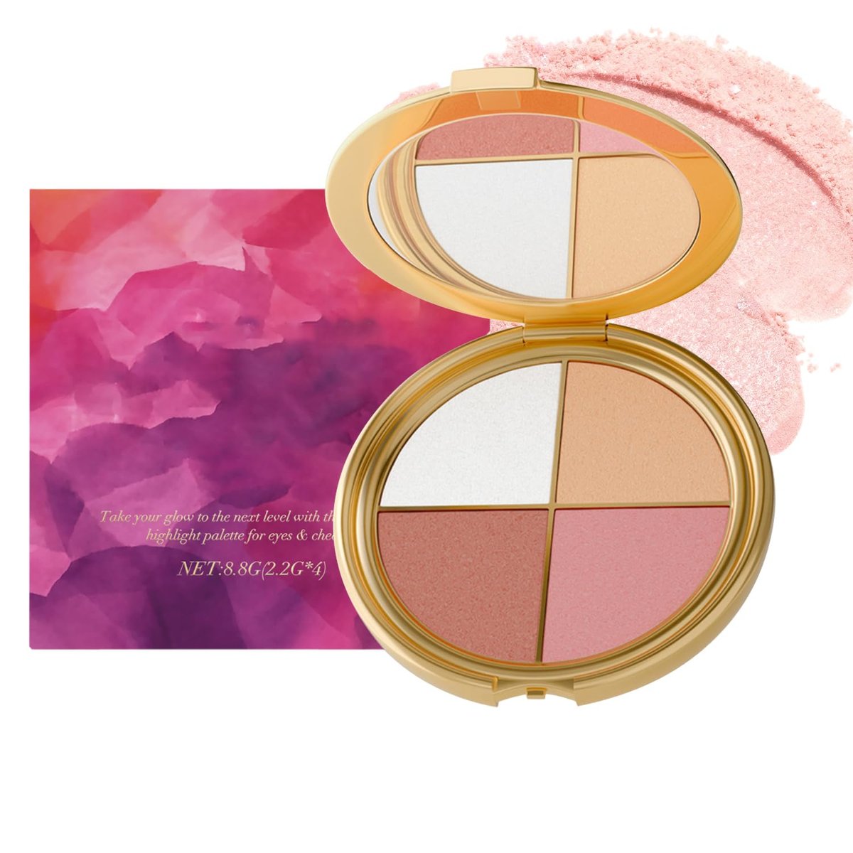 Eye & Cheek Palette - Lidschatten und Highlighter Makeup, Gesichtshighlighter-Palette für Frauen, Multitasking-Rouge, Highlighter-Palette für Augen & Wangen, 4-in-1 Makeup-Paletten-Set, Natürlicher Glow Konturpuder