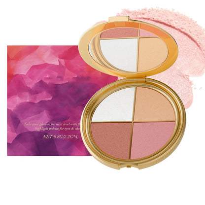 Eye & Cheek Palette - Lidschatten und Highlighter Makeup, Gesichtshighlighter-Palette für Frauen, Multitasking-Rouge, Highlighter-Palette für Augen & Wangen, 4-in-1 Makeup-Paletten-Set, Natürlicher Glow Konturpuder