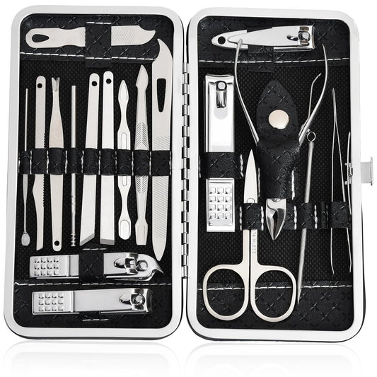 19-in-1 Maniküre-Set & Nagelknipser-Kit, Professionelles Edelstahl-Pflegeset für Damen & Herren, Komplettes Nagelpflege-Set mit Reiseetui, Ideal für Zehennägel, Pediküre, Zuhause oder unterwegs, Schwarz