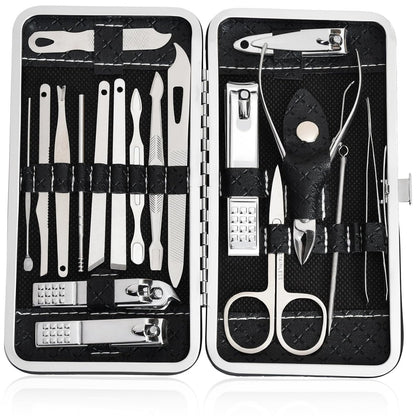 19-in-1 Maniküre-Set & Nagelknipser-Kit, Professionelles Edelstahl-Pflegeset für Damen & Herren, Komplettes Nagelpflege-Set mit Reiseetui, Ideal für Zehennägel, Pediküre, Zuhause oder unterwegs, Schwarz