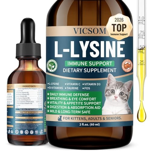 L-Lysin für Katzen – Katzen-Lysin-Ergänzung für Immununterstützung, Atemwege, Niesen, laufende Nase, Augenfunktion, natürliche Stärkung der Abwehrkräfte, Hühnergeschmack 60 ml