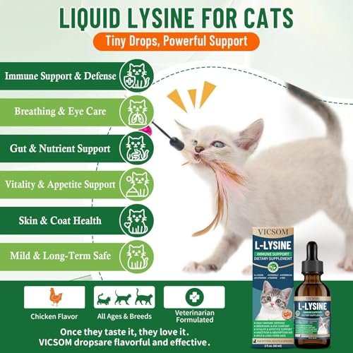 L-Lysin für Katzen – Katzen-Lysin-Ergänzung für Immununterstützung, Atemwege, Niesen, laufende Nase, Augenfunktion, natürliche Stärkung der Abwehrkräfte, Hühnergeschmack 60 ml