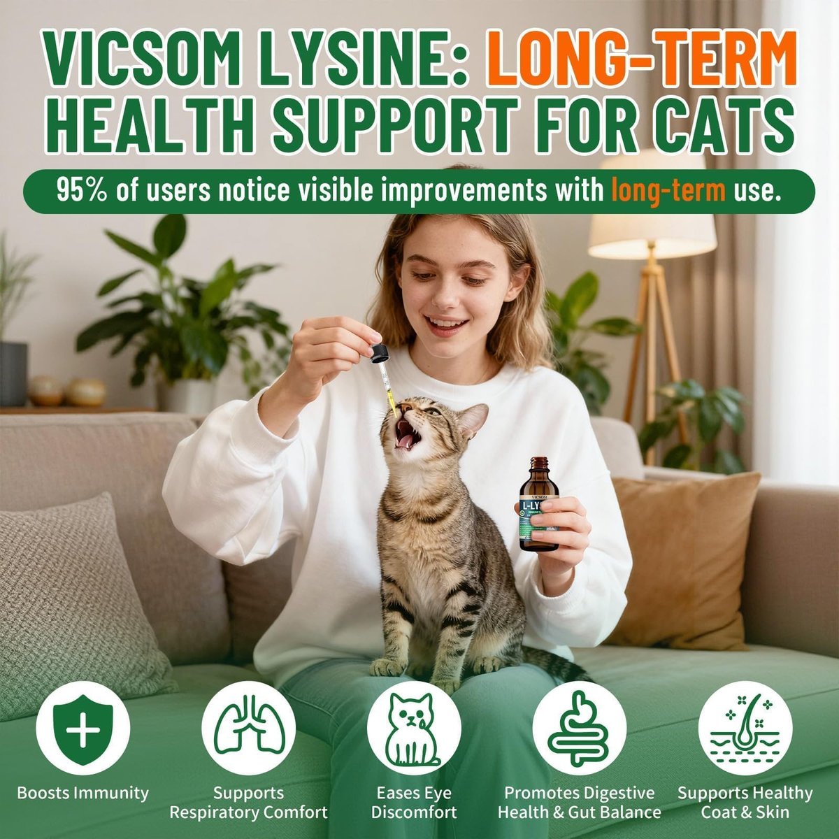 L-Lysin für Katzen – Katzen-Lysin-Ergänzung für Immununterstützung, Atemwege, Niesen, laufende Nase, Augenfunktion, natürliche Stärkung der Abwehrkräfte, Hühnergeschmack 60 ml