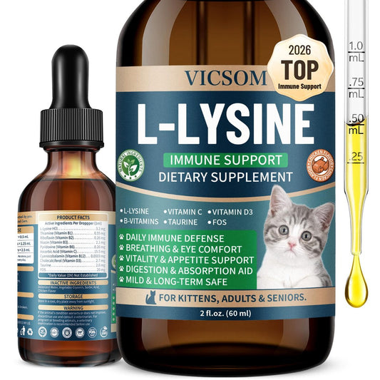 L-Lysin für Katzen – Katzen-Lysin-Ergänzung für Immununterstützung, Atemwege, Niesen, laufende Nase, Augenfunktion, natürliche Stärkung der Abwehrkräfte, Hühnergeschmack 60 ml