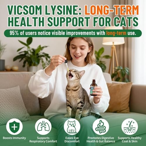 L-Lysin für Katzen – Katzen-Lysin-Ergänzung für Immununterstützung, Atemwege, Niesen, laufende Nase, Augenfunktion, natürliche Stärkung der Abwehrkräfte, Hühnergeschmack 60 ml